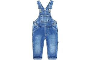 KIDSCOOL SPACE Kid Boy Girl Small Bib Pocket Ripped Adjustable Straps Jean Overalls,Denim Cute Jumper