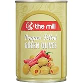 The Mill Biber Dolgulu Yeşil Zeytin Teneke (12'li Paket) - S&uuml;zme Ağırlık: 100 g - 361-400 adet/kg - &Ccedil;ekirdeksiz - Salamura - 