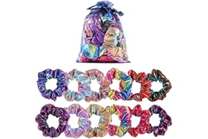BOOGIFT Shiny Metallic Scrunchies for Girls, 12 Pieces Hair scrunchies for Women Elastics Ponytail Holder Hair bands Teenage Girls Hair Accessories Gift