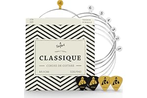 BELFORT® Cordes en nylon ☆ VAINQUEUR DE TEST 2019* ☆ Pour guitare classique & guitare acoustique ☆ BONUS : Ebook gratuit + 3 plectres (lot de 6 cordes)