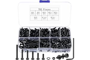 JINZEYOU 705 Pcs M3 Bolts and Nuts Set, Hex Socket Head Cap Screws and Nuts Set, M3 Black Machine Screws Assortment, Hex Nuts and Bolts Set with Washers Kit for Home Bicycle Repair