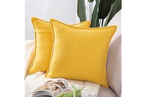 Madizz Set of 2 Short Chenille Throw Pillow Covers 16x16 Inch Yellow Soft Decorative Cushion Cover for Sofa Bedroom Pillow Shell