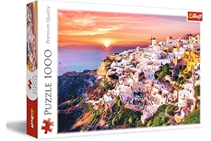 Trefl - Puzzle Zachód Słońca nad Santorini, Grecja - 1000 Elementów, Grecka Wyspa, Widok na Piękne Miasto, Układanka DIY, Kreatywna Rozrywka, Prezent, Puzzle Klasyczne dla Dorosłych i Dzieci od 12 Lat
