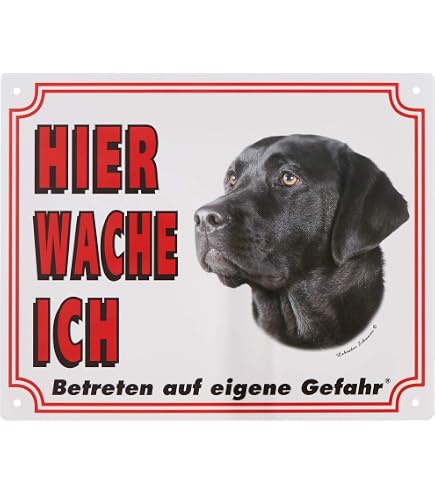 Aufkleber 'Hier Wache Ich' Mit Hund (Labrador) – 23x16 Cm, Wetterfest, Selbstklebend, Aus PVC-Folie