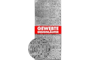 ‎KARAT KARAT Premium Teppichläufer gewebt mit Muster - 80 x 250 cm, Silber - Flauschiger Baumwoll Teppich - Läufer für Küche, Flur & Wohnraum - Flurläufer Küchenläufer Flurteppich (Vena)