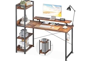 ODK Małe biurko z regałem, 120 x 50 x 116 cm, stolik komputerowy z regałem na książki, dwustronny, stół biurowy z regulowanym, długim stojakiem na monitor, stół gamingowy z półkami do domowego biura,