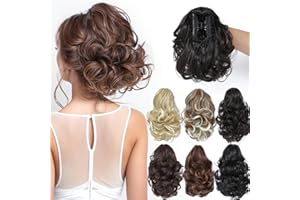 Yamel Ponytail Extension Dark Brown Short Cute Curly Wavy Claw Jaw Clip in Synthetic Hairpiece Pony Tail Tale Ponytail Hair Extensions
