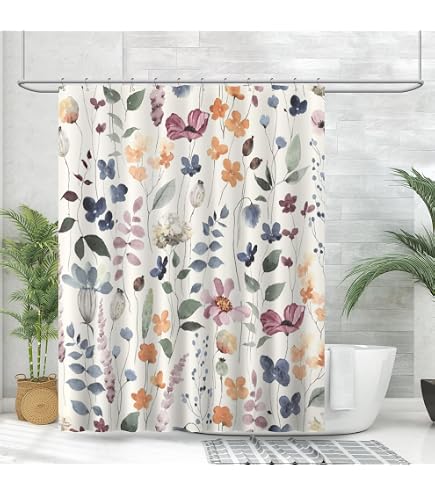 Rideau De Douche 180x180 Cm Imprimé Fleurs Printanières - Tissu Polyester Imperméable Et Anti-moisissure - Livré Avec 12 Crochets - 5