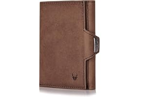 DONBOLSO Cartera para Hombres NextGen, Cartera Slim,Cartera con protección RFID, hasta 11 Tarjetas, Cartera Minimalista de Hombre y Mujer, Marrón Vintage Medidas 9 x 7,1 x 2 cm