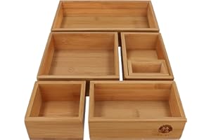 TAKE® 6-teiliges Schubladen Ordnungssystem aus 100% Natur Bambus - Boxen in vers. Größen für Küche, Bad & Büro, Schminktisch 