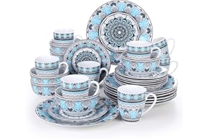 VEWEET, série AUDRIE, Service de Table Complet en Porcelaine, 32 pièces pour 8 Personnes, 8 Assiettes Plates, 8 Assiettes à Dessert, 8 Bols, 8 Tasses, Style Marocain