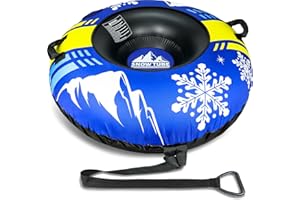 LIKYMO Snow Tube - 48" Inflatable Snow Sledge with Premium Canvas Cover, Towable Winter Sledge for Kids & Adults, Thickened Bottom for Safe Sledding & Skiing Fun