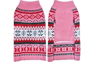LuzPet Pink Christmas Dog Jumper, Xmas Matching Jumper Outfit Knitted Winter Sweater Dog Costumes, for Little Dogs, Large Cats, Medium Size