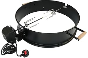 SunshineBBQs 57cm Charcoal BBQ Kettle Rotisserie Spit Ring for Chicken - New Model with Handles & Heavy Duty Motor Fits Weber
