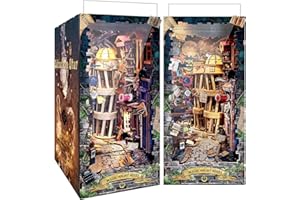 RONSTONE Book Nook - Casa de Muñecas en Miniatura con Luz LED y Funda Antipolvo - Callejón Mágico Nocturno Rompecabezas de Madera 3D Sujetalibros Estantería Decoración Creativa Regalo para Adultos