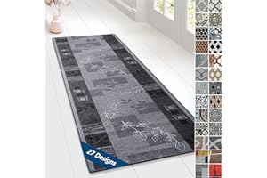 ‎FLOORDIREKT Floordirekt Teppichläufer mit Muster - maßgefertigter Feinschlingen Teppich Läufer für Küche, Flur & Wohnraum - Ornament Vintage Orient Gitter (80 x 200 cm, Akzent Grau)