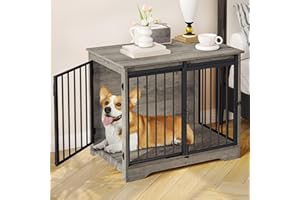 Hzuaneri 81cm Gabbia per Cani, Tavolo Supplemento, Nicchia Moderna per Cani, Gabbia per Cuccioli, Casetta per Animali, 2 porte, 55 x 81 x 67,5 cm, Avorio Chiaro DFC83605B