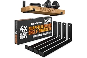 DIY Doctor Heavy Duty Scaffold Board Shelf Brackets, Set of 4, 23.5cm, Black Industrial & Rustic Metal Shelf Supports, Wall-Mounted Storage & Home Décor