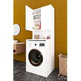 ASRA TREND Beyaz BD-01 &Ccedil;amaşır Makinesi &Uuml;st&uuml; Banyo Dolabı 2 Kapaklı A&ccedil;ık Raflı 65x190 cm%100 MDFLAM