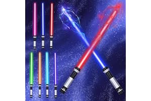 KOMEIYL KOMEIL 2pcs Espada Laser, Sable Luz Niños, 2 en 1 Retráctil Lightsaber, 7 Sable Laser Led Colores, Aplica a Halloween Accesorios Juegos rol Nocturnos Aire Libre