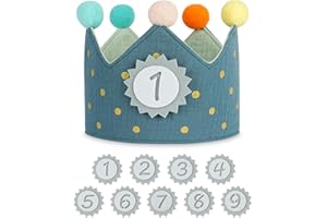 URAQT Cappellini Compleanno Bambini, Corona Compleanno Bambino con Numeri Intercambiabili da 0 a 9, Tessuto Cappello da Festa di Compleanno per Bambini