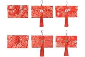 HUIANER 6PCS Silk Red Envelope New Year Red Envelopes Chinese Red Pocket for Spring Festival Wedding New Year Birthday (3 Styles)