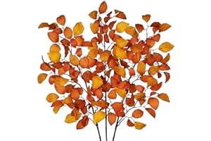 Briful 3PCS Artificial Fagus Leaf Stems Autumn Leaves Fake Fagus Sylvatica Foliage, Sienna Fake Beech Leaf Branch with Long Stems for Floral Arrangements Autumn Decorations