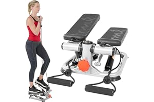 SUNNY HEALTH AND FITNESS Sunny Health & Fitness Mini Stepper, Stepper Schodowy, Maszyna do ćwiczeń całego ciała z taśmami oporowymi i monitorem LCD do ćwiczeń w domu - SF-S0978