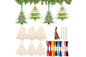 JINLAILI 10 Pezzi Kit Punto Croce in Legno, Decorazione Natalizia, Ornamenti Decoro per Alberi di Natale