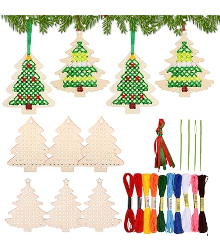 Kit Point De Croix Enfant Noël - 8 Motifs Pré-imprimés, 14 Fils, Débutant 8-12 Ans