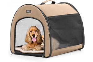 Petsfit Cage pour Chien Pliable, Cage Chien pour la Maison avec Design bombé, Caisse de Transport Chien avec Fermeture éclair Anti-Ouverture et Coussin en Peluche,M, Kaki