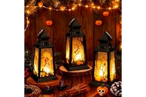 CELESTIMINGLE 3 Stück Halloween Kürbis Laterne mit LED Kerze, Hängedeko Außen Innen, Herbstdeko Garten Laternen Set, Halloween Deko Kürbislaterne Warmes Licht (B)