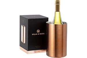 Villa & Marx Enfriador de Botellas de Vino - Champañera de Acero Inoxidable Térmica con Doble Pared - Cubitera para Champagne, Cava, Blanco y Tinto (Cobre)