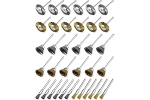 QWORK® 36 Stück Drahtbürste, Messingbürsten Stahldraht Bürste für Reinigungs- und Schleifarbeiten, Kompatibel mit 1/8"(3 mm) Griff Dremel Rotationswerkzeug