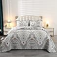 Qucover Bedspreads King Size 230x250 cm Elegant Luxry Baroque Pattern Quilted Bedspreads, Lightweight Summer Cotton Quilt Set and Pillow Shams
