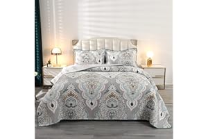 Qucover Narzuta na łóżko King Size miękkie pikowane poszewki z poszewkami na poduszki (barokowy niebieski)