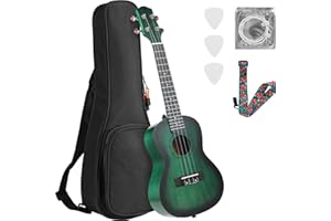 Ukulele Kinder Erwachsene, Gitarre Kinder 21 Zoll, Sopran Ukulele Handcraft, Mahagoni Holz Hawaii Gitarre mit Saiten Gurt Plektren Gigbag, Kleine Instrument Anfänger Kindergitarre ab 6 Jahre, Grün