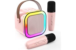 Singingmate Mini Bluetooth Karaoke Machine, 2024 Toy Karaoke with 2 Microphones for 4, 5, 6, 7, 8, 9, 10, 12 year old girls Birthday Party, with Ambient LED Lighting. (Pink)