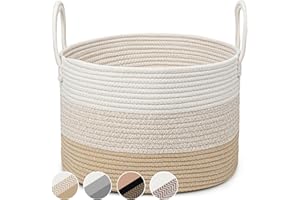 Virklyee Cestas de Lavandería Tejidas para Mantas 32L Almacenamiento Tejida Canasta Φ40 x H25 CM Cesta Para la Ropa Sucia Con Asa, Guardar Ropa, Mantas, Juguetes(3 -Colores Miel)