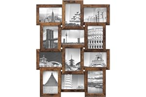 SONGMICS Cornice per Foto Multiple, Collage di 12 Cornici Portafoto da Parete, Cornici per Foto 4x6, Decorazione da Parete, Espositore da Appendere, Assemblaggio Richiesto, Marrone Vintage RPF026X01
