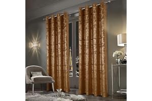 always4u Soft Velvet Curtains 100% Blackout Window Treatments Energy Efficiency for Bedroom Gold Foil Printed Shining Luxury Curtain Drapes 1 Pair Caramel 46 * 90