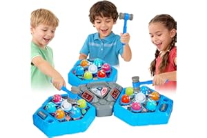Guffawz 3-Player Whack Game Toy Mole with Lights & Sounds, 3Modes&7Speed Levels, LED Scoreboard, Interactive Hammer Toy, Educational Pounding Game for Kids Ages 3-10, Gifts for Boys & Girls