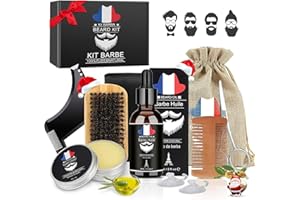 AIFANCIEY Kit Barba per Uomo, Kit per La Cura Barba Professionale 9 in 1 Set Barba Uomo, con Olio da Barba Naturale, Balsamo Barba, Pettine Barba, Forbici, Pettine e Spazzola da Barba, Grembiule da Barba
