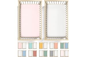 Bunnyjik 2 x Cot Bed Sheets 120x60 Fitted - 100% Pure Cotton Soft Baby Cot Sheets - Supreme Quality Jersey Combed Cotton - 20cm Deep Cot Sheet - Travel Cot Sheets 120x60 Fitted - White + Powder Pink