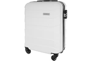 BARRENS Walizka podróżna kabinowa | Bagaż kabinowy, podręczny | Wymiary 55x40x20cm | Pojemność 34 L | Wytrzymały materiał ABS | Zamek szyfrowy | Elastyczna rączka | Kółka 360 stopni | Kolor biały