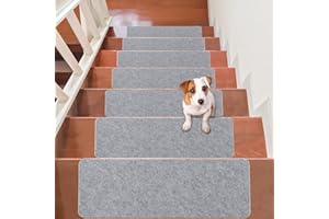 STRIXORN 14Pcs Stair Treads Carpet Non Slip, 55 * 20CM Self-Adhesive Floor Stair Carpets Treads, Solid Wood Stairs Non Skid Safety Rug Slip Resistant Indoor Runner for Kids Elders and Pets(Light Gray)