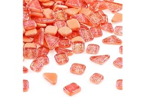 ANKTILY Azulejos de Mosaico de Vidrio, Cuadrado y Triángulo Piezas de Vidrio Kit Mosaico Teselas para la Decoración Casera o Manualidades de DIY 200g(Naranja)