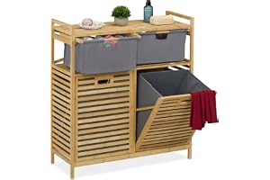 Relaxdays Tvättsamlaren, 2 lutningsbara korgar, 40 liter vardera, natur