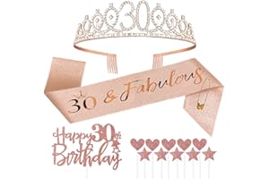JONVELL 30 Anni Compleanno Corona Fuscia Oro Rosa Compleanno Crown Coroncina Diadema Fusciacca Cake Topper Decorazioni Regalo di Compleanno Donna