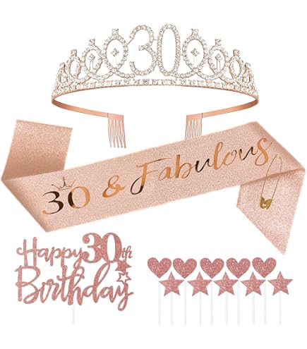 Set Decorazione 16° Compleanno MURISE - Corona, Fascia, Topper Torta, Candele, Palloncino Oro Rosa - Foto 5